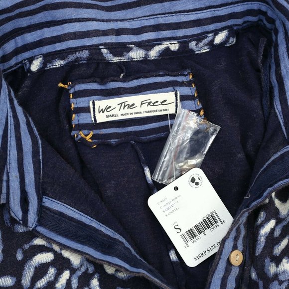 Free People We The Free Shibori Dreams Tee Cotton Printed Blouse Top S - Picture 5 of 8